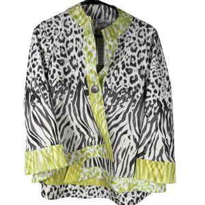 Joseph Ribkoff Womens Asymmetrical Animal Print Top Sz 10 Lagenlook Artsy Neon
